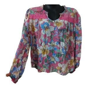 Hope & Harlow Blouse Women’s‎ Large Floral Print Long Sleeve Boho Peasant Top